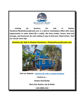 Business for Sale in Roatan Honduras  Roatanhousesforsale.com