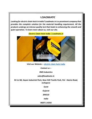 Electric Chain Hoist India  Loadmate.in