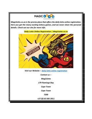 Daily Lotto Online Registration  Magiclotto.co.za