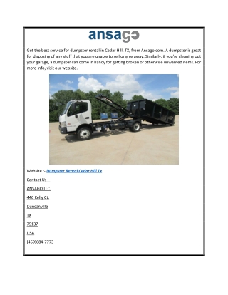 Dumpster Rental Cedar Hill Tx  Ansago.com