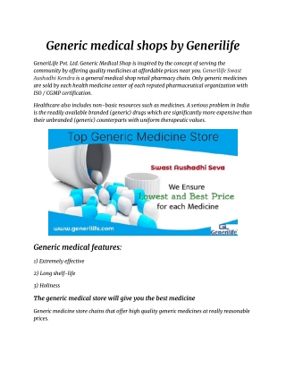Generic medical shops by Generilife