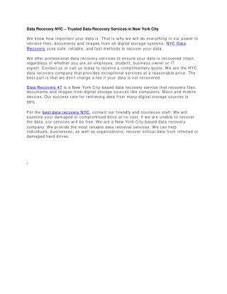 Data Recovery NYC – Trusted Data Recovery Services in New York City