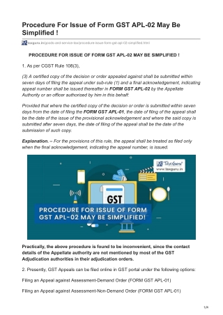 taxguru.in-Procedure For Issue of Form GST APL-02 May Be Simplified