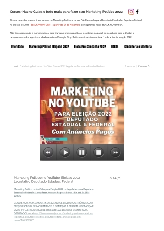 Marketing Politico no YouTube Eleicao 2022 Legislativo Deputado Estadual Federal _ Cursos On-Line EaD