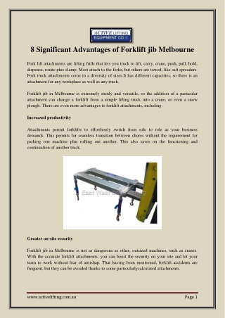 8 Significant Advantages of Forklift jib Melbourne