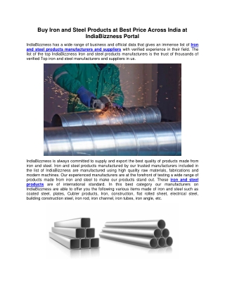 Buy Iron and Steel Products at Best Price Across India at IndiaBizzness Portal