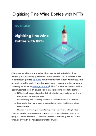 Digitizing Fine Wine Bottles with NFTs