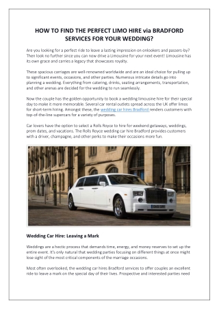 HOW TO FIND THE PERFECT LIMO HIRE via BRADFORD SERVICES FOR YOUR WEDDING