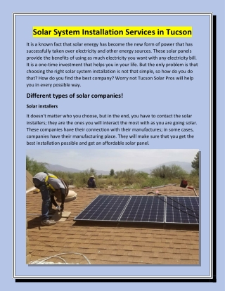 Solar System Installation Services in Tucson