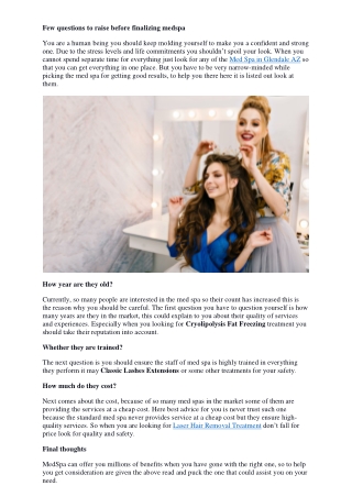 Few questions to raise before finalizing medspa