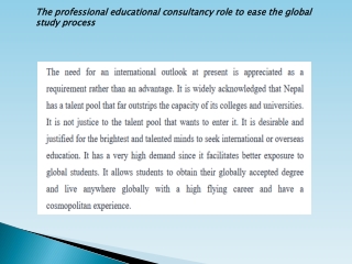 The professional educational consultancy role to ease the global study process