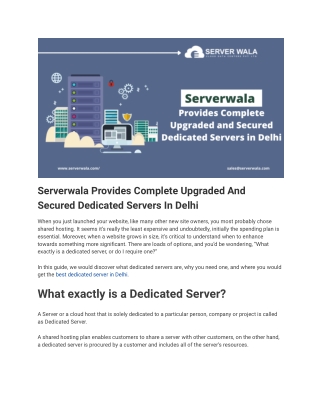 Serverwala Provides Complete Upgraded And Secured Dedicated Servers In Delhi