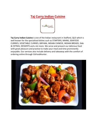 5% off - Taj Curry Indian Cuisine Menu Stafford, QLD
