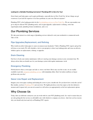 Looking for a Reliable Plumbing
