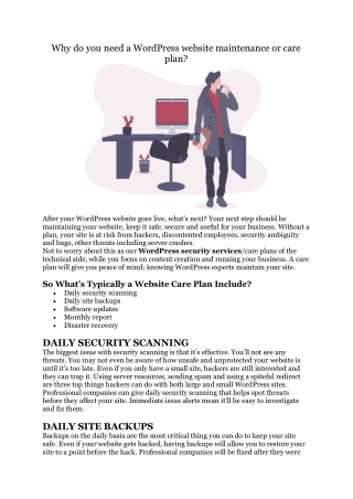 Why do you need a WordPress website maintenance or care plan