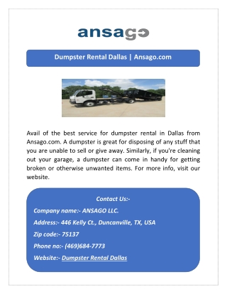 Dumpster Rental Dallas | Ansago.com