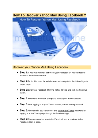 How To Recover Yahoo Mail Using Facebook? | Reset Yahoo Mail