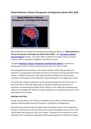 Global Alzheimer’S Disease Therapeutics And Diagnostics Market
