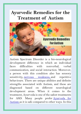 Ayurvedic Remedies for the Treatment of Autism