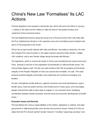 China's New Law 'Formalises' Its LAC Actions