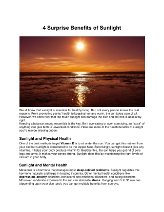 4 Surprise Benefits of Sunlight