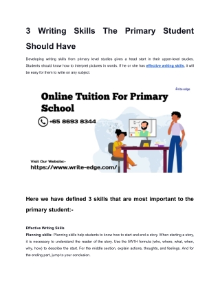3 Writing Skills The Primary Student Should Have