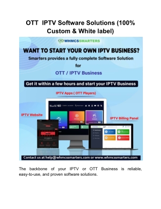 OTT IPTV Software Solutions (100% Custom & White label)