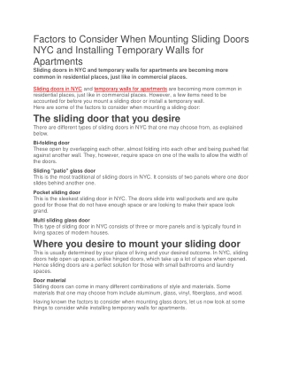 Factors to Consider When Mounting Sliding Doors NYC and Installing Temporary Wal