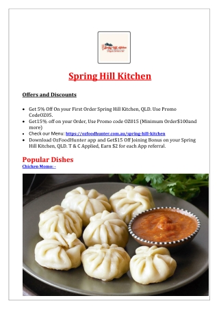 5% Off - Spring Hill Kitchen Nepalese Restaurant Menu in Spring Hills QLD.