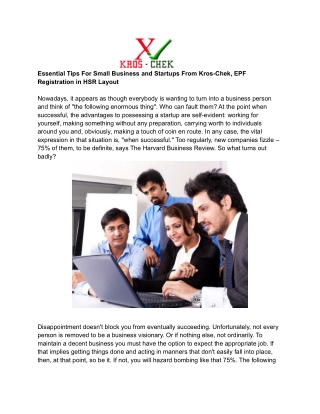 Essential Tips For Small Business and Startups From Kros-Chek, EPF Registration in HSR Layout