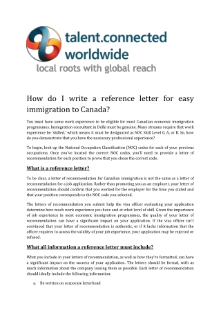 How do I write a reference letter for easy immigration to Canada