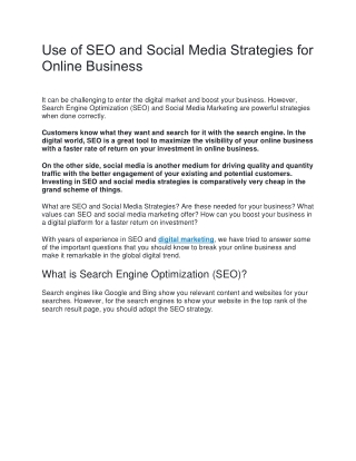 Use of SEO and Social Media Strategies for Online Business