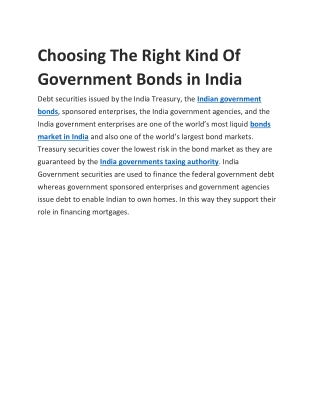 Choosing The Right Kind Of Government Bonds in India