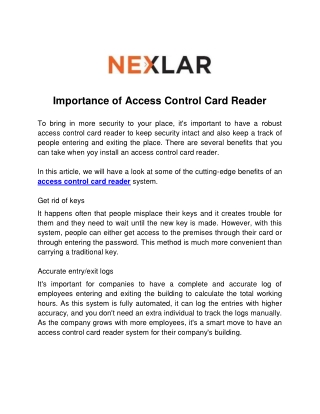 Importance of Access Control Card Reader