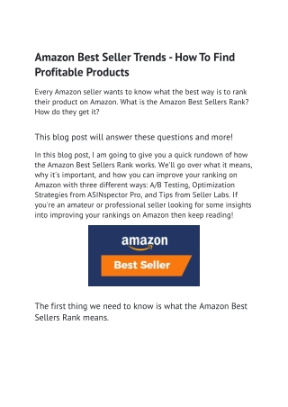 Amazon Best Seller Trends - How To Find Profitable Products