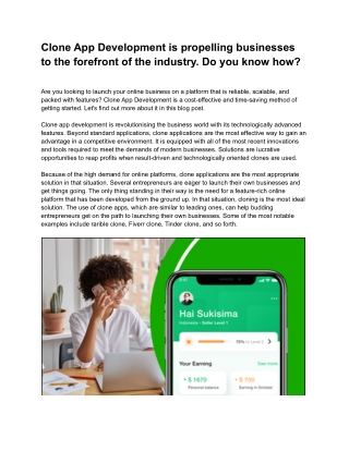 Clone App Development is propelling businesses to the forefront of the industry