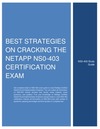 Best Strategies On Cracking the NetApp NS0-403 Certification Exam
