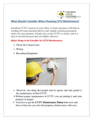 What Should I Consider When Choosing CCTV Maintenance?