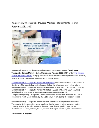 Global Respiratory Therapeutic Devices Market Research Report 2021-2027