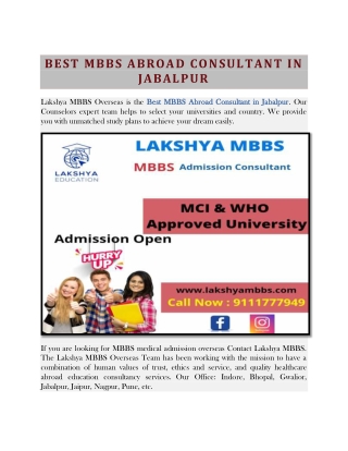 Study MBBS Abroad Consultants in Jabalpur