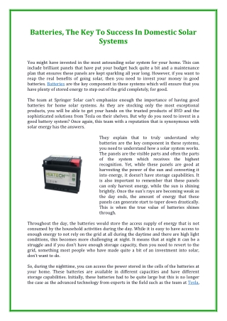 Batteries, The Key To Success In Domestic Solar Systems