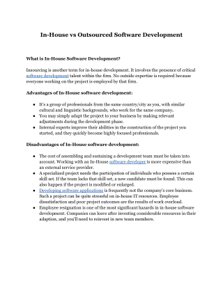 In-House vs Outsourced Software Development
