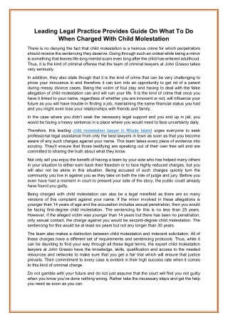 Leading Legal Practice Provides Guide On What To Do When Charged With Child Molestation