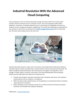 Industrial Revolution With the Advanced Cloud Computing