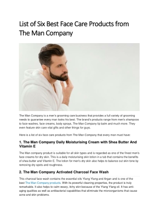 List of Six Best Face Care Products from The Man Company