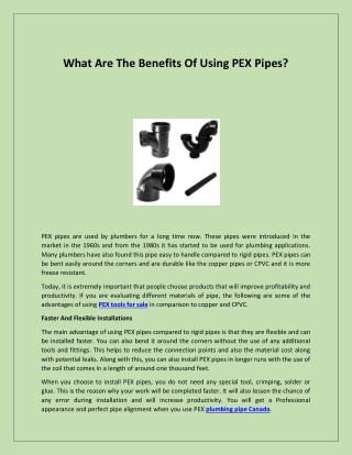 What Are The Benefits Of Using PEX Pipes?