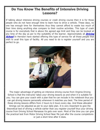 Do You Know The Benefits of Intensive Driving Lessons
