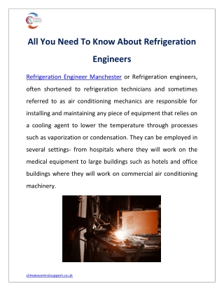 All You Need To Know About Refrigeration Engineers