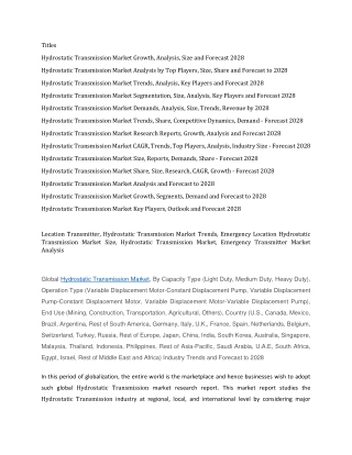 Hydrostatic Transmission Market