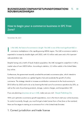 How to begin your e-commerce business in SPC Free Zone?